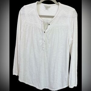 Lucky Brand boho white womans top embroidery medium hippie flower child
